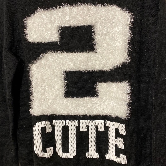 2/$18 Justice Sweater Black and White “cute” Knit Girls XL - Picture 2 of 4